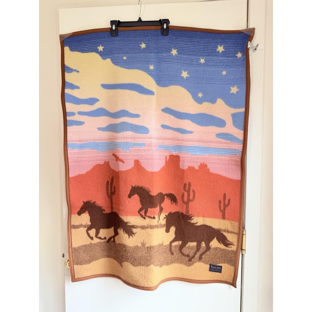 Pendleton Beaver State Wild Horses Wool Blanket Wool Southwest 32"x42" READ